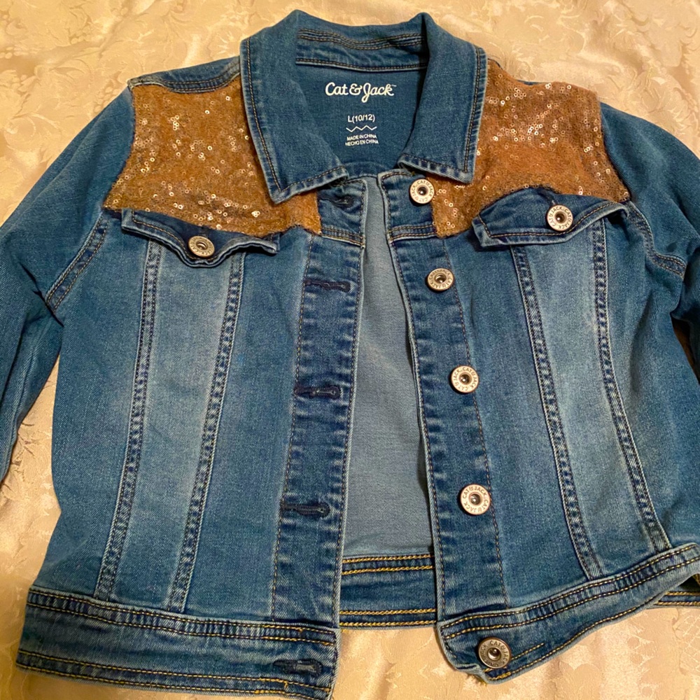 Super cute blue jean jacket with sequin detail